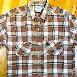 Vintage Plaid Shirt, cream/brown/red, cotton, size M
